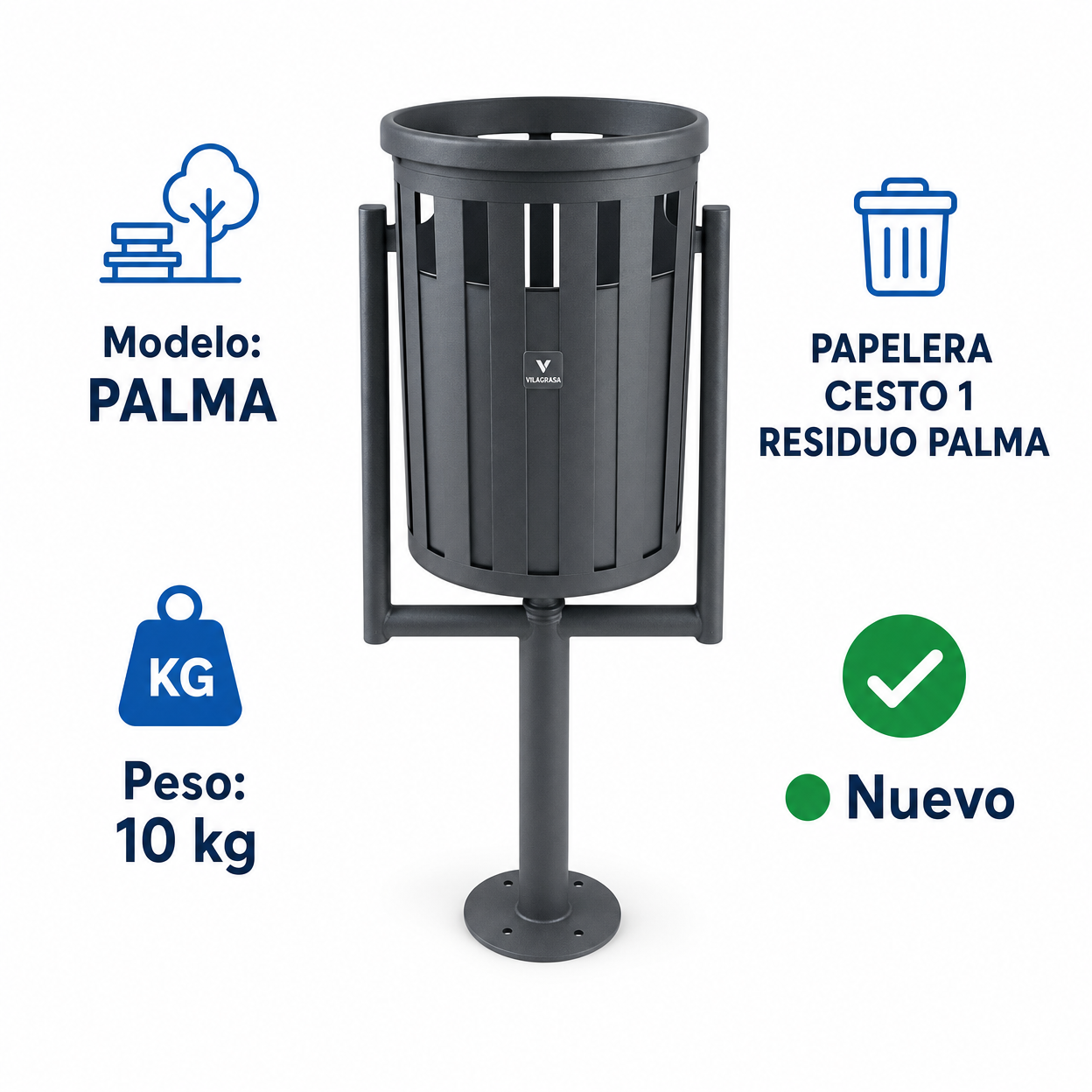 Papelera Exterior Vilagrasa PALMA — Papelera Cesto 1 Residuo Palma