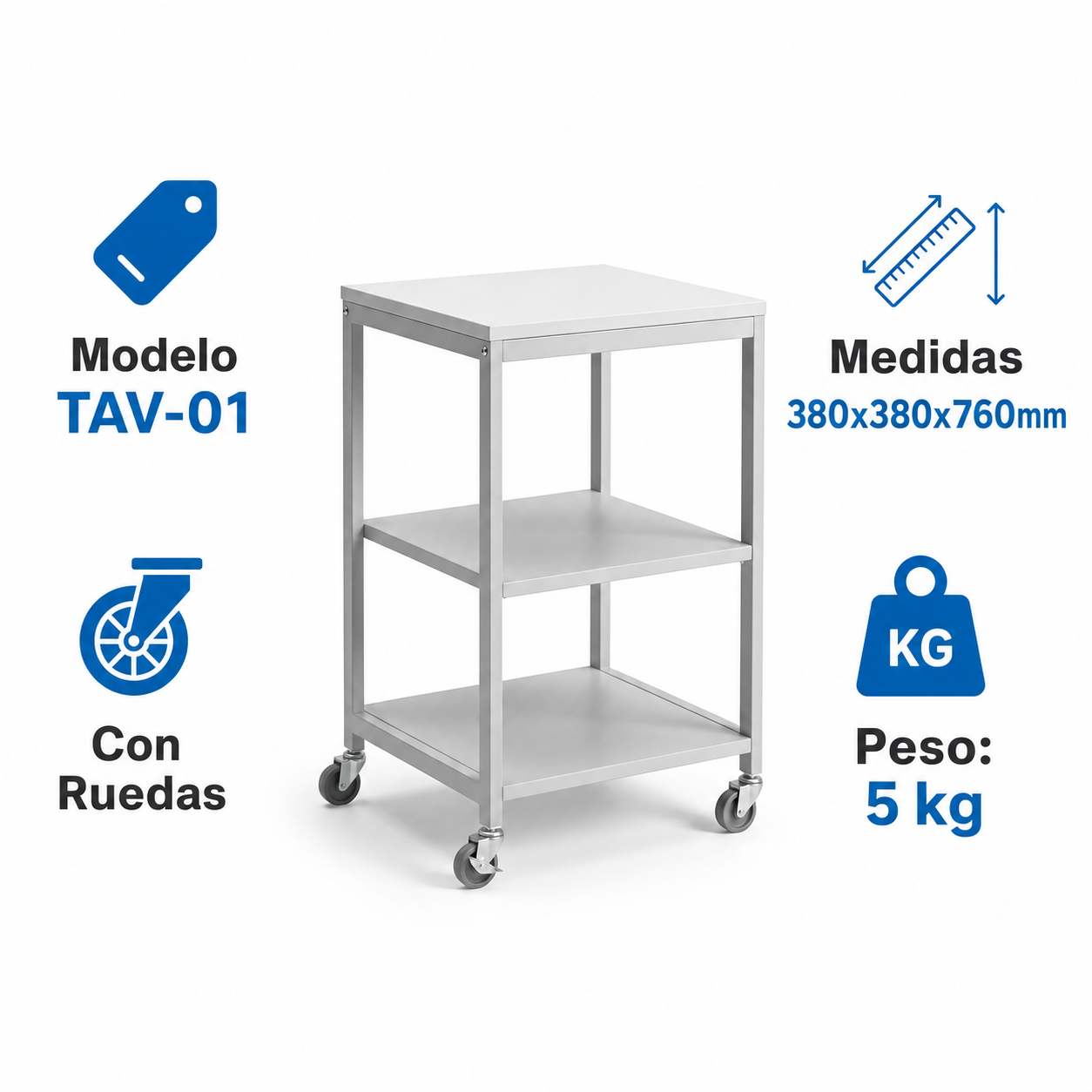 Mobiliario Vilagrasa TAV-01 — 01 Carro De Medidas 380X380X760 Mm Con Ruedas En