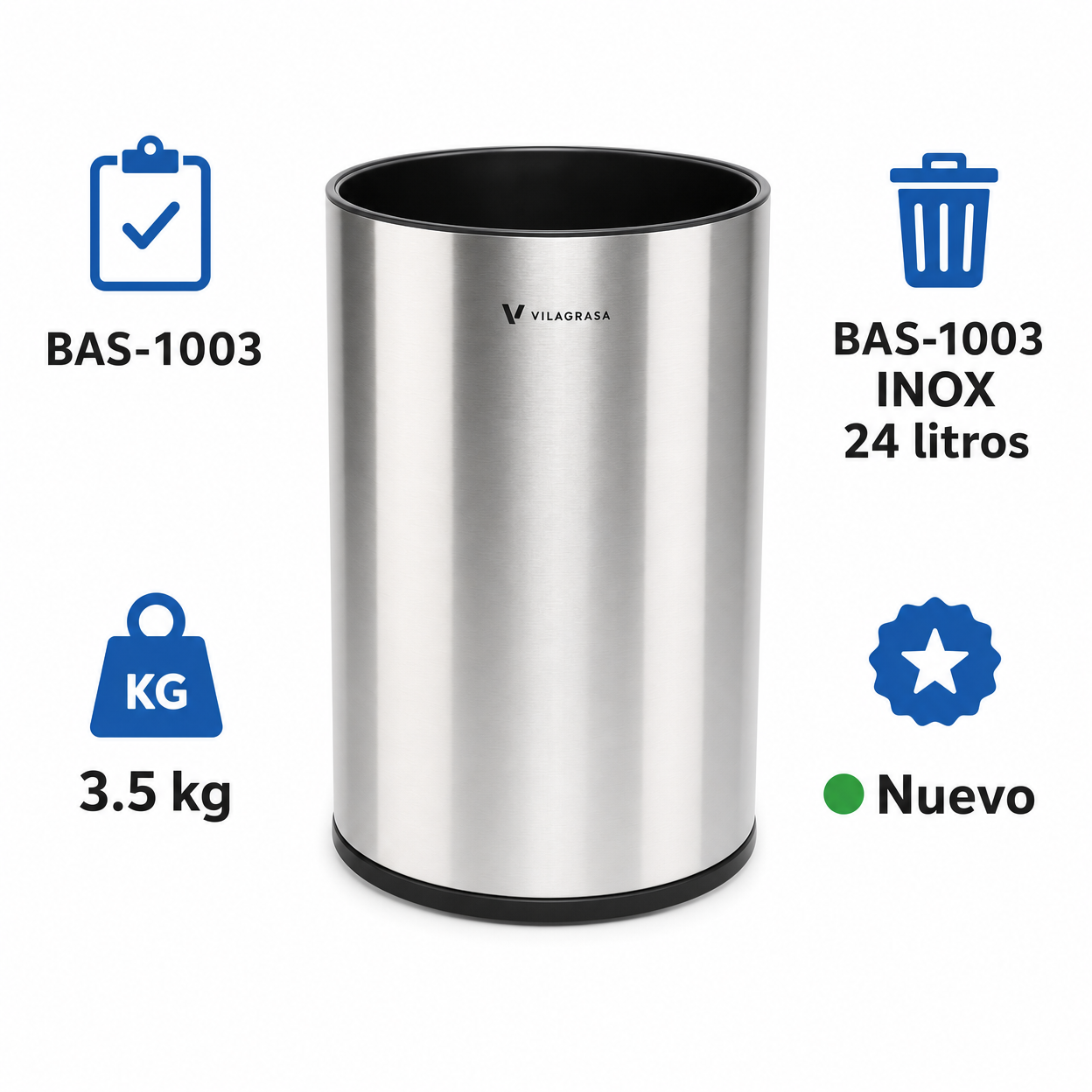 Papelera de Oficina Vilagrasa BAS-1003 — 1003 Inox 24 Litros