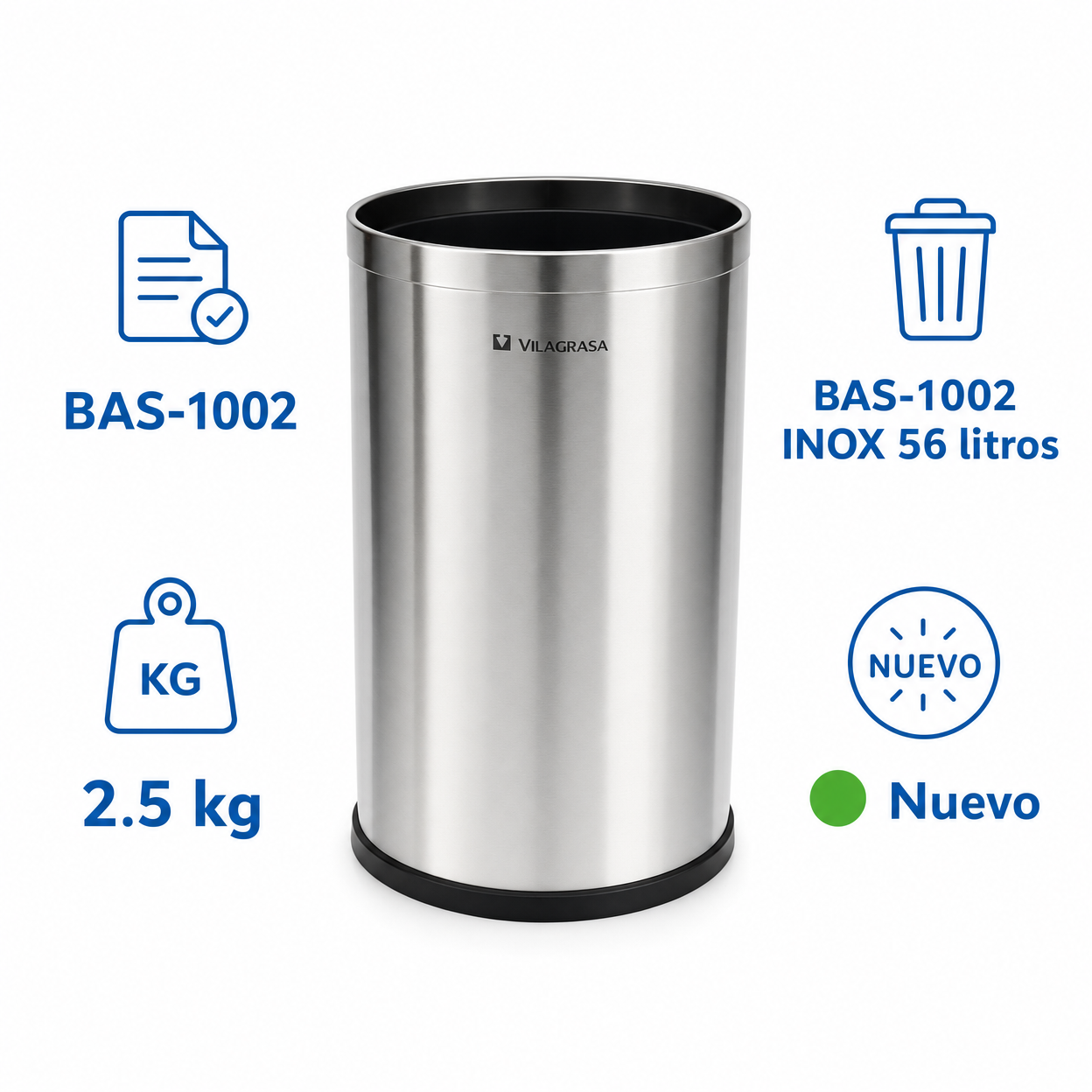 Papelera de Oficina Vilagrasa BAS-1002 — 1002 Inox 56 Litros