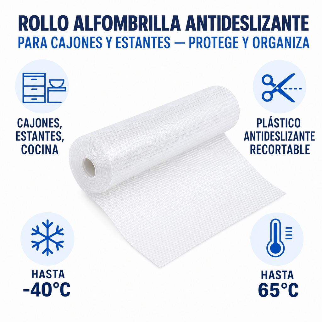 Rollo Alfombrilla Antideslizante para Cajones y Estantes — Protege y Organiza
