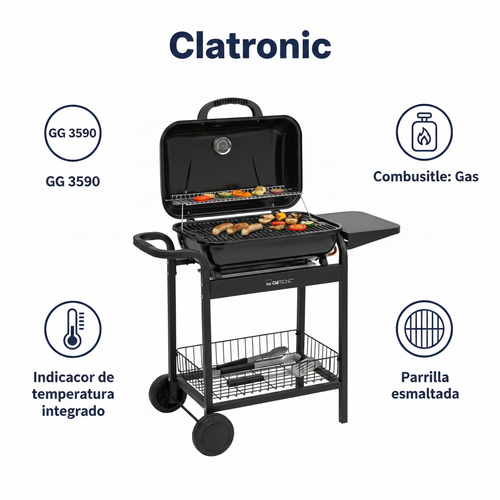Barbacoa de Gas Clatronic GG 3590 — Con Termómetro y Cesta