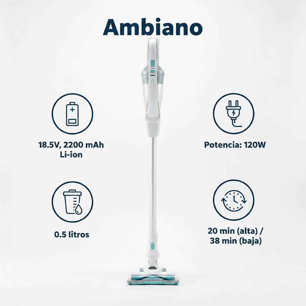 Aspirador 2 en 1 Inalámbrico Ambiano — Blanco (18.5V, 120W)