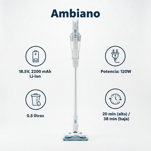 Aspirador 2 en 1 Inalámbrico Ambiano — Blanco (18.5V, 120W)