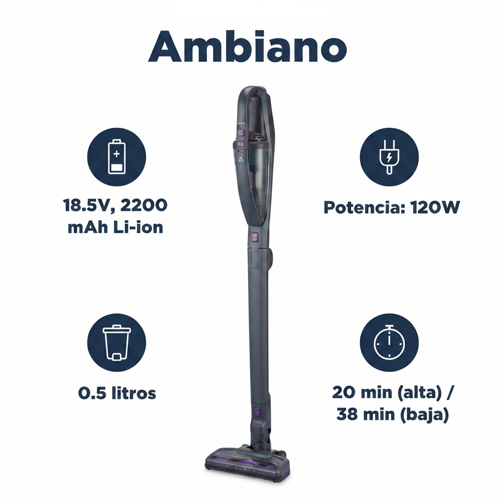 Aspirador 2 en 1 Inalámbrico Ambiano — Gris Oscuro (18.5V, 120W)