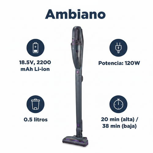 Aspirador 2 en 1 Inalámbrico Ambiano — Gris Oscuro (18.5V, 120W)
