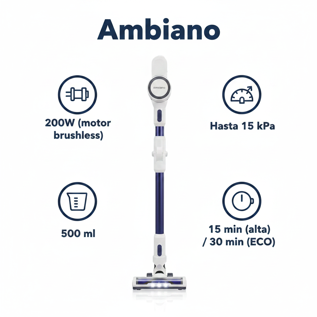 Aspirador Ciclónico Premium Inalámbrico Ambiano — 200W Brushless