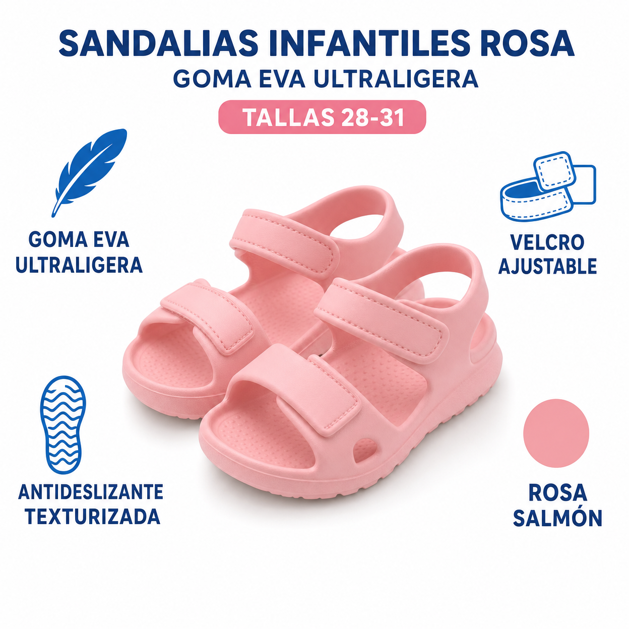 Sandalias Infantiles Rosa — Goma EVA Ultraligera (Tallas 28-31)