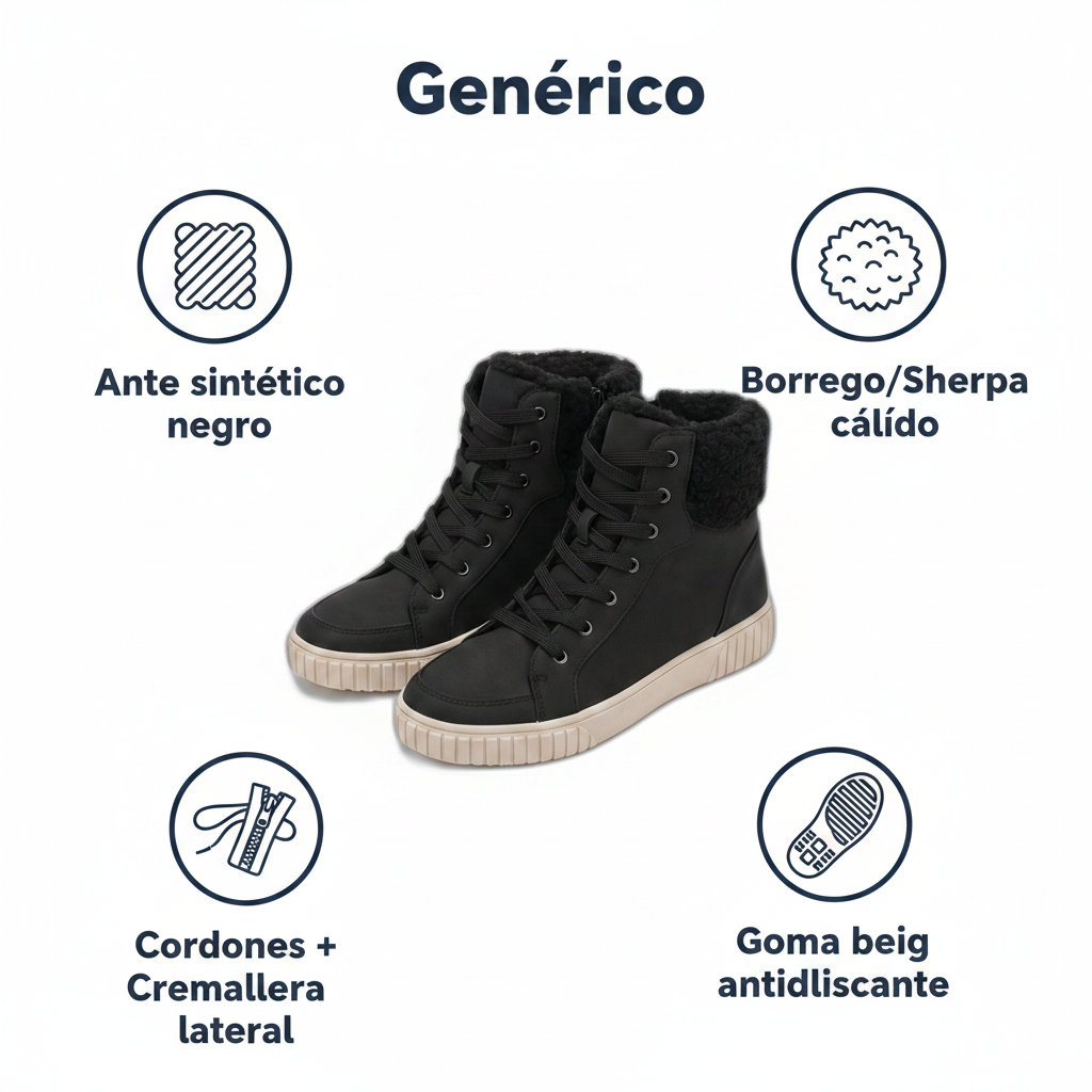 Botas Mujer Negras con Borrego — Cordones y Cremallera (Tallas 39-40)