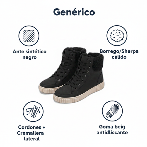 Botas Mujer Negras con Borrego — Cordones y Cremallera (Tallas 39-40)