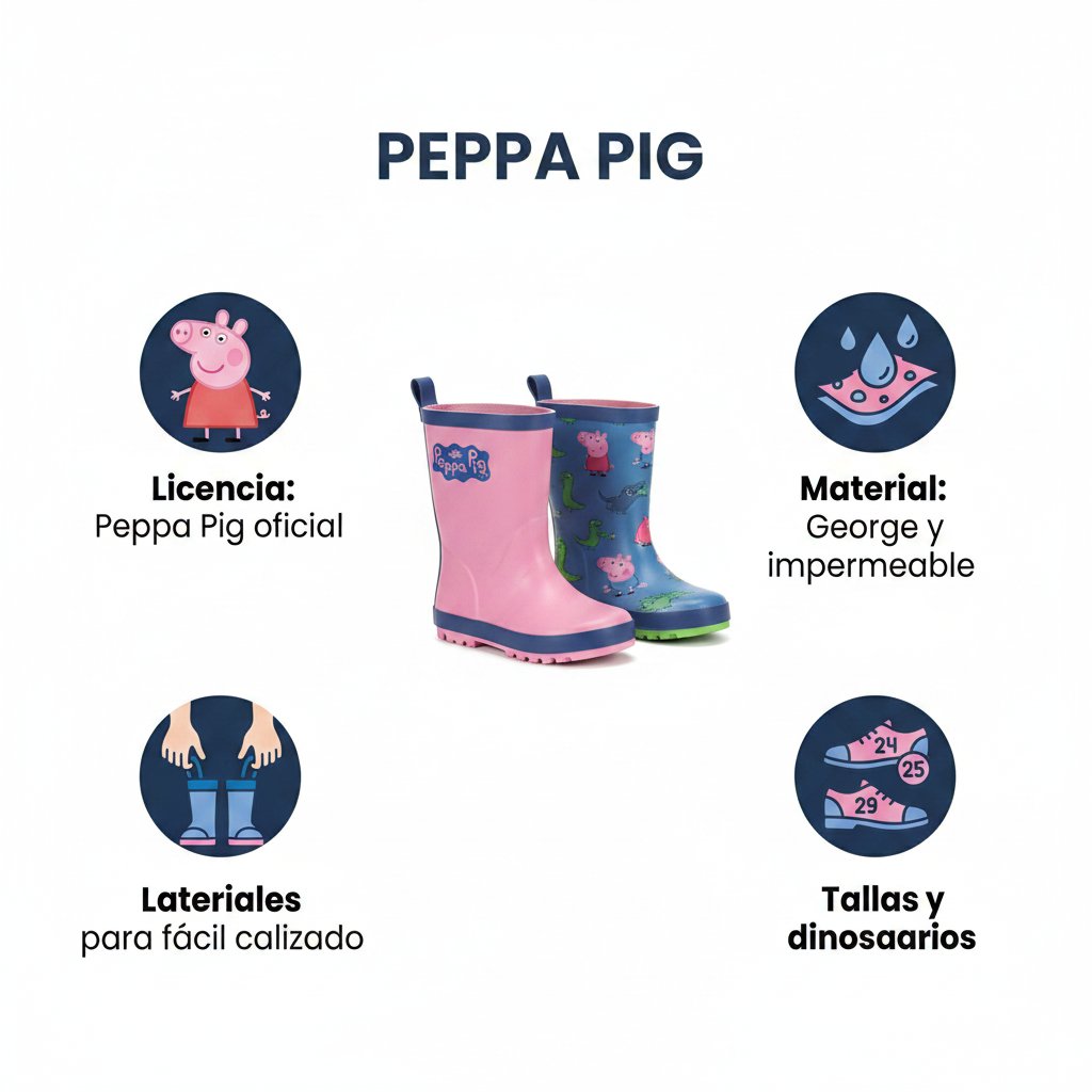 Botas de Agua Peppa Pig — George y Dinosaurios (Tallas 24-29)