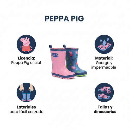 Botas de Agua Peppa Pig — George y Dinosaurios (Tallas 24-29)