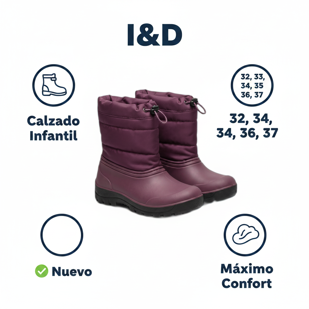 Botas de Nieve Infantiles Burdeos — Après-Ski con Cordón Toggle