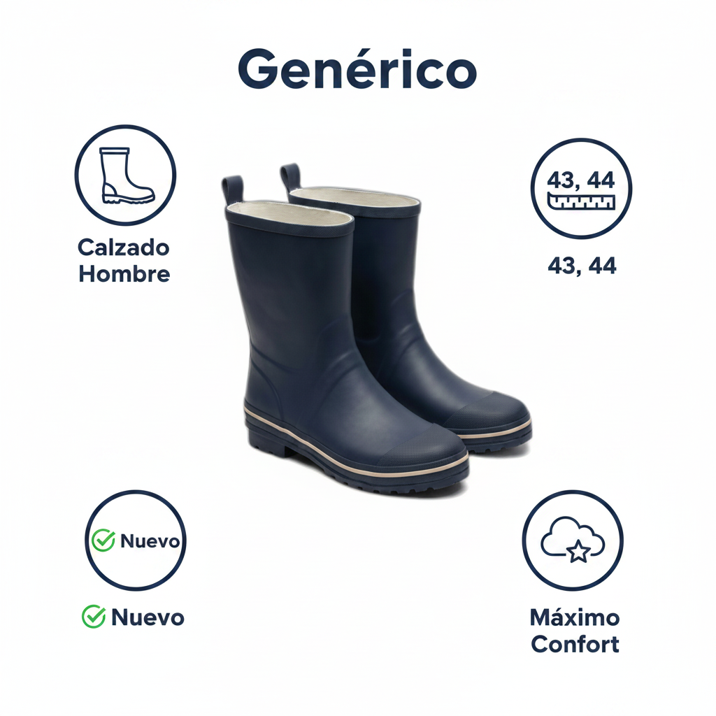 Botas de Agua Caña Media Hombre — Azul Marino con Forro