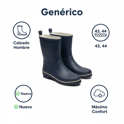 Botas de Agua Caña Media Hombre — Azul Marino con Forro