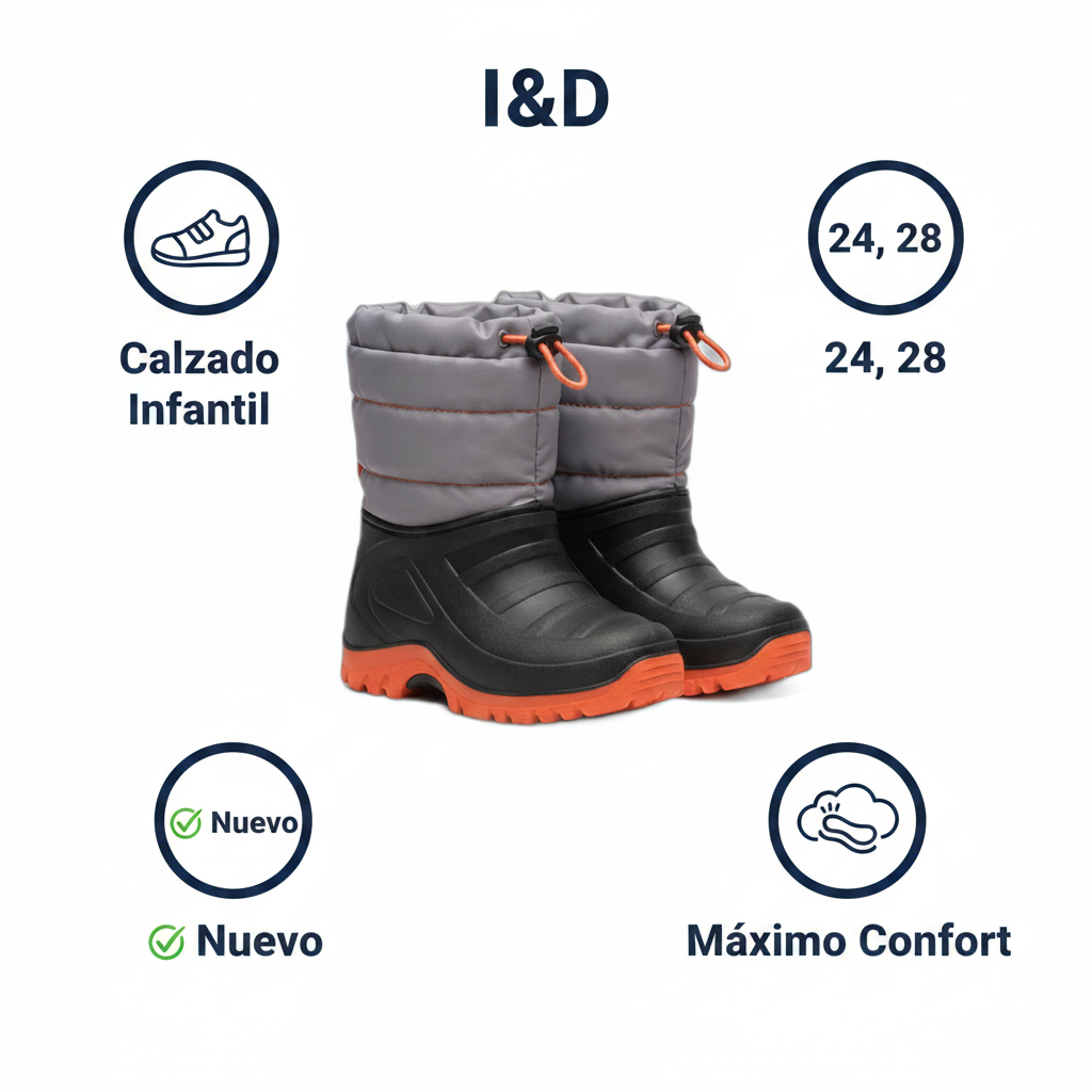 Botas de Nieve Infantiles Gris/Naranja — Cordón Toggle