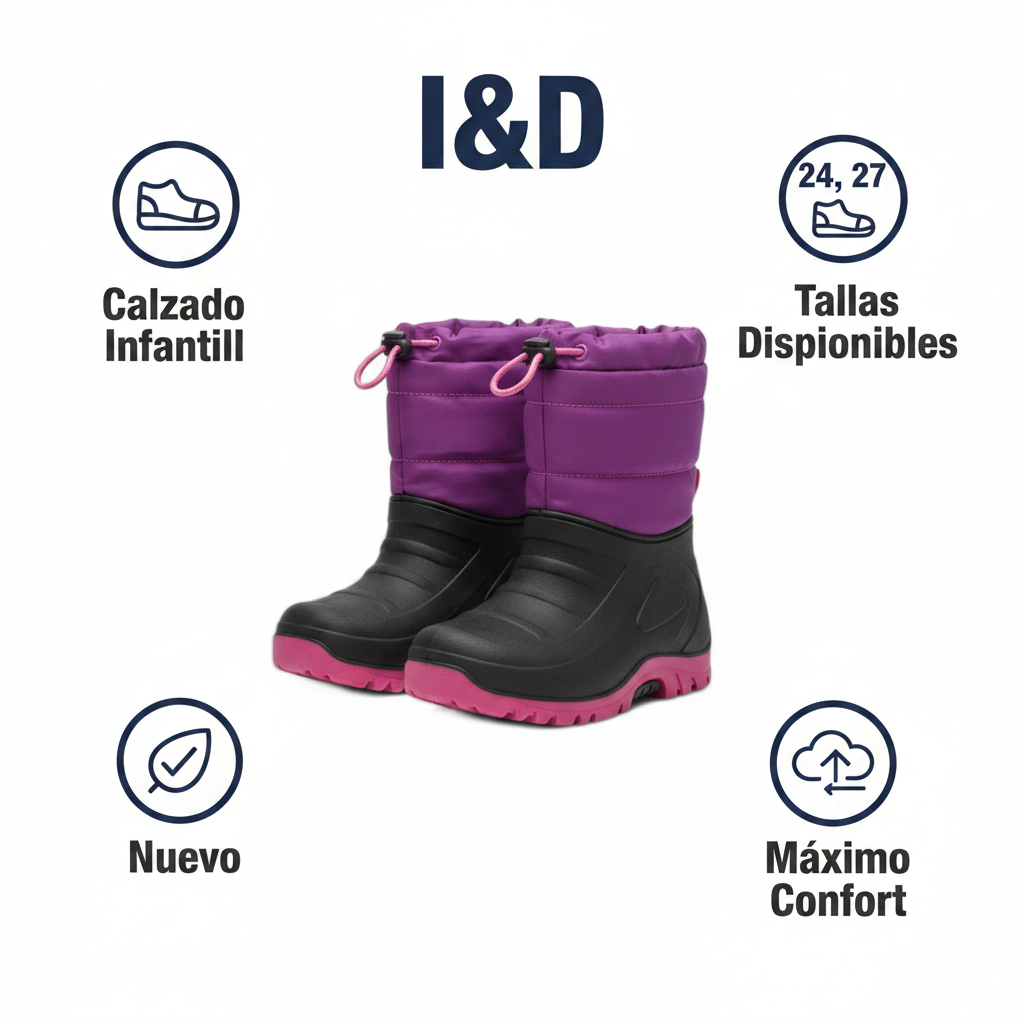 Botas de Nieve Infantiles Morado/Rosa — Cordón Toggle