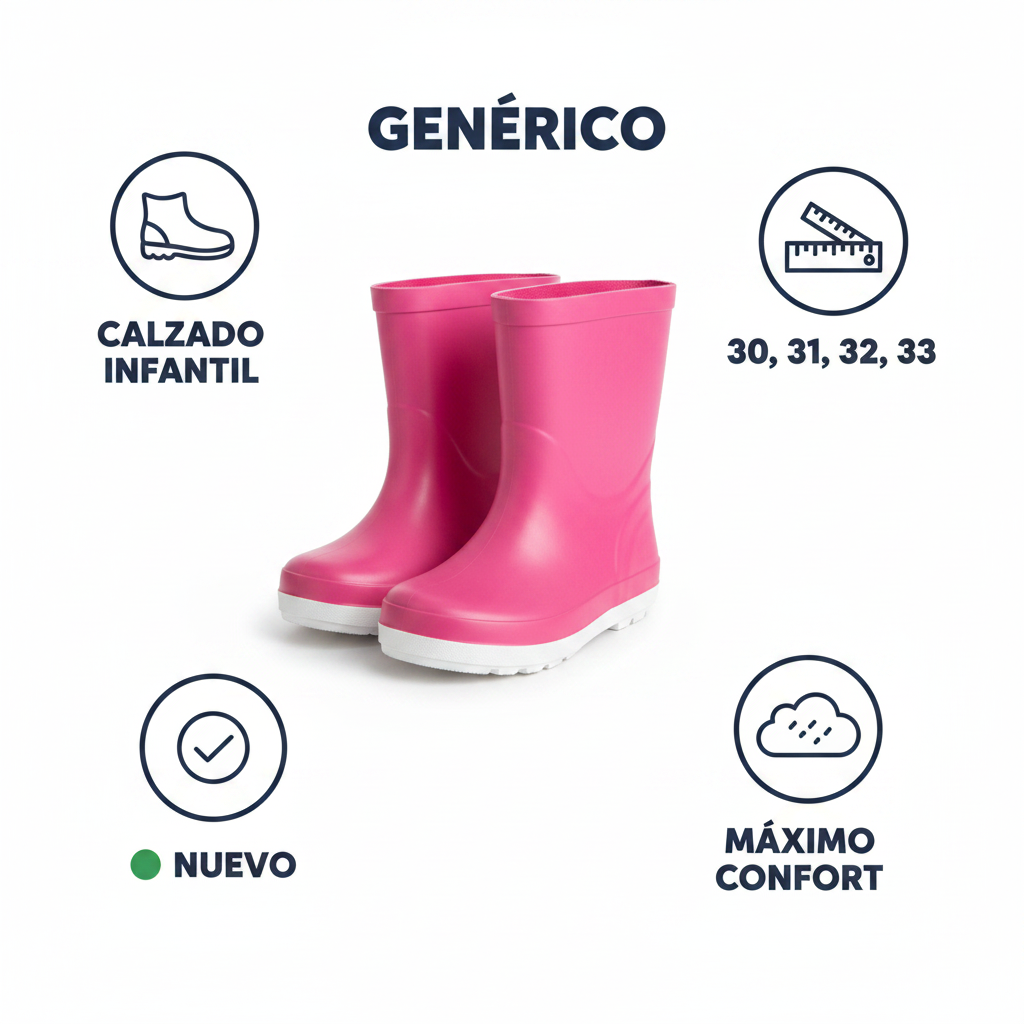 Botas de Agua Infantiles Rosa/Blanco — Goma Impermeable
