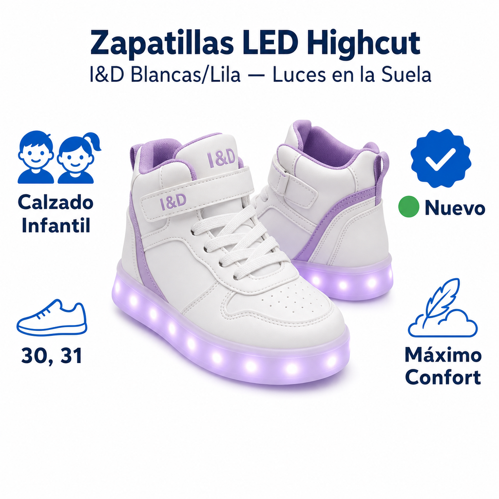 Zapatillas LED Highcut I&D Blancas/Lila — Luces en la Suela