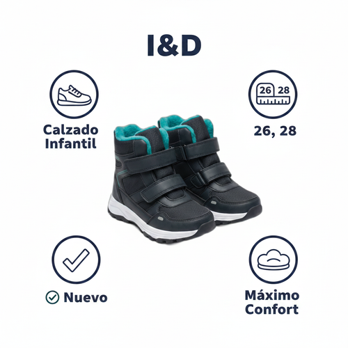Botas Térmicas Infantiles Negro/Turquesa — Doble Velcro