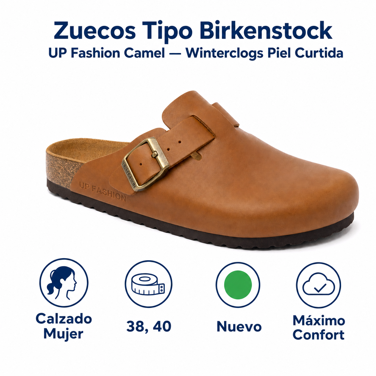 Zuecos Tipo Birkenstock UP Fashion Camel — Winterclogs Piel Curtida