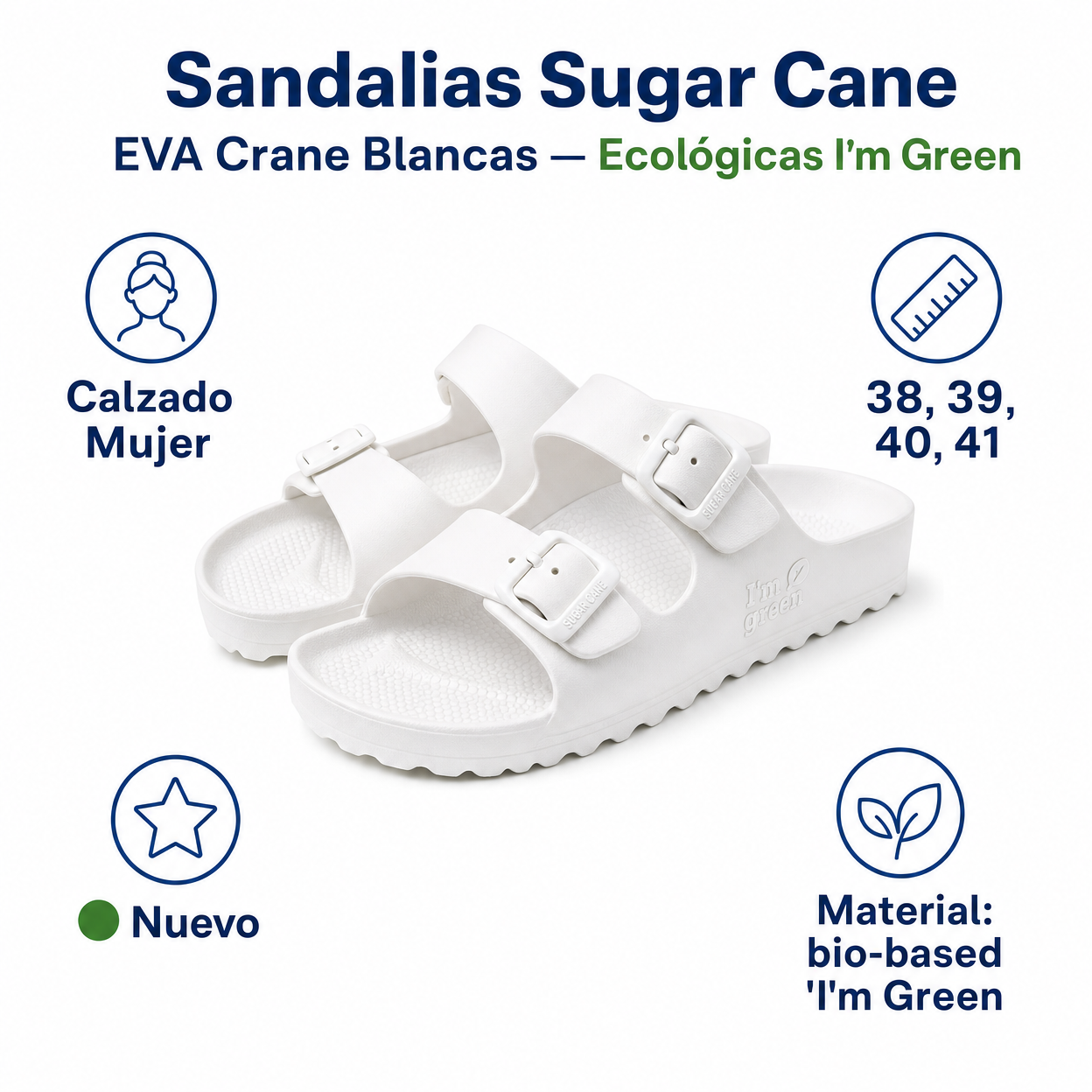 Sandalias Sugar Cane EVA Crane Blancas — Ecológicas I'm Green