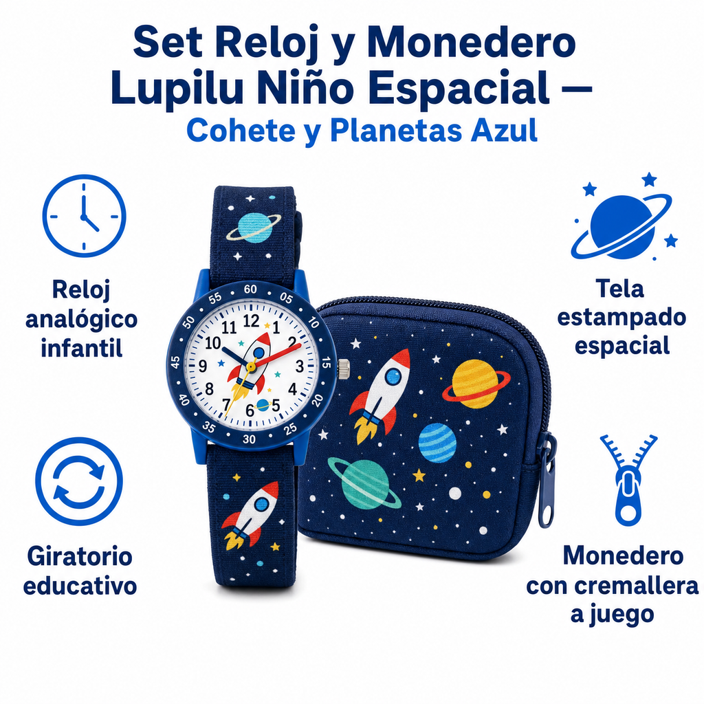 Set Reloj y Monedero Lupilu Niño Espacial — Cohete y Planetas Azul