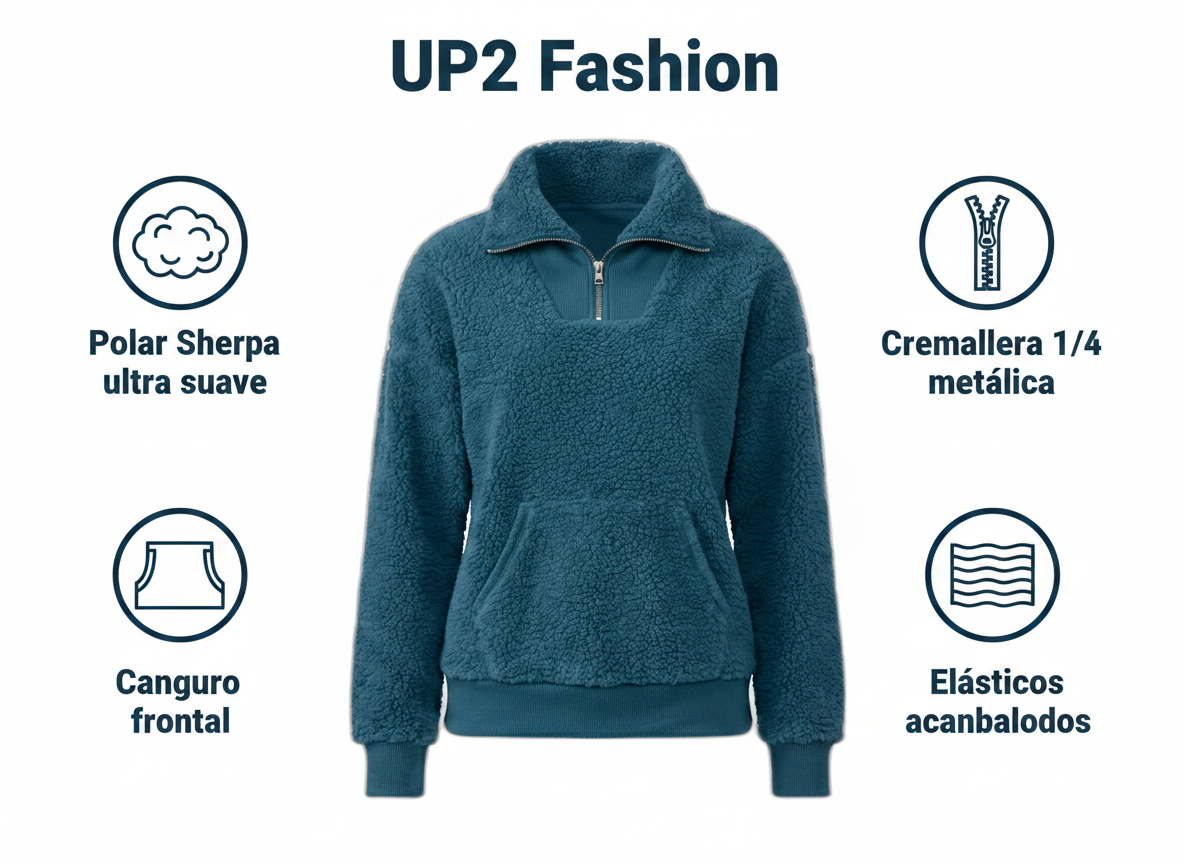 Jersey Polar Sherpa UP2 Fashion Mujer Azul Petróleo — Talla S (36/38) Relaxed Fit