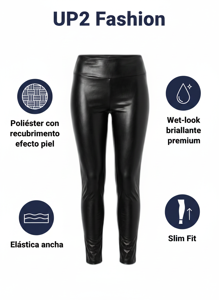 Leggings Efecto Piel UP2 Fashion Mujer Negro — Tallas S/M/L Slim Fit