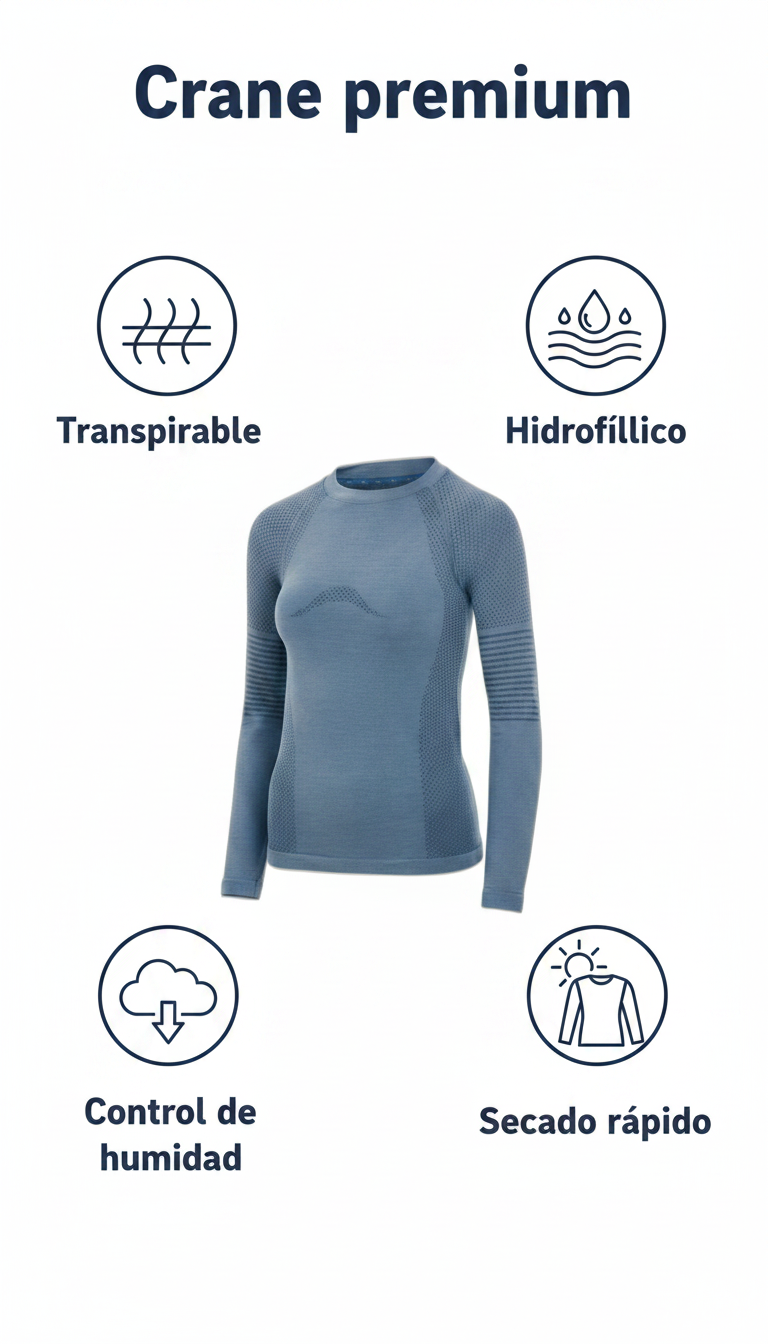 Crane Premium Camiseta Térmica de Esquí Seamless Azul