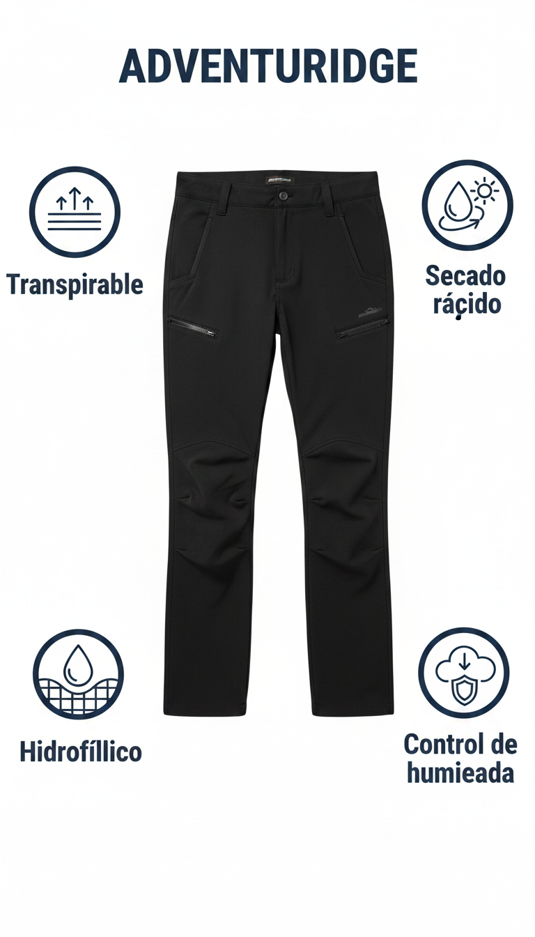 ADVENTURIDGE Pantalón de Trail Zippé Negro