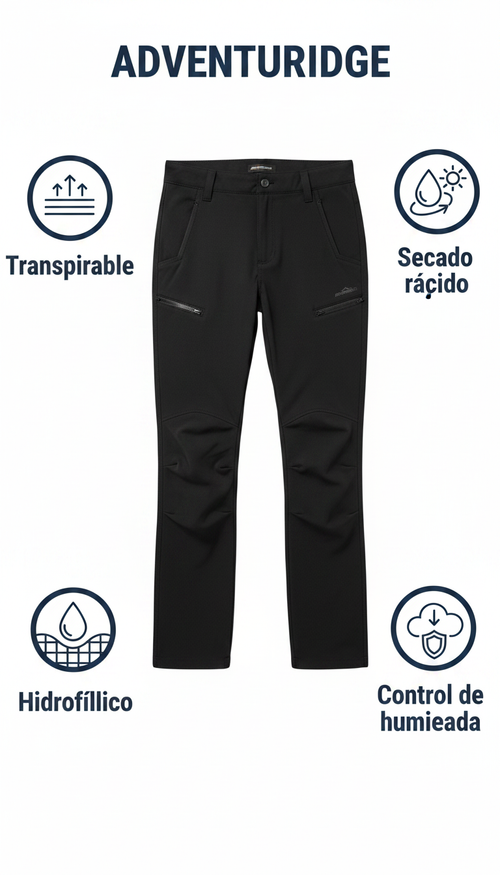 ADVENTURIDGE Pantalón de Trail Zippé Negro