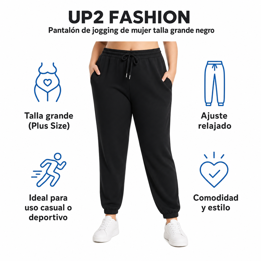 UP2 FASHION Pantalón de jogging de mujer talla grande negro