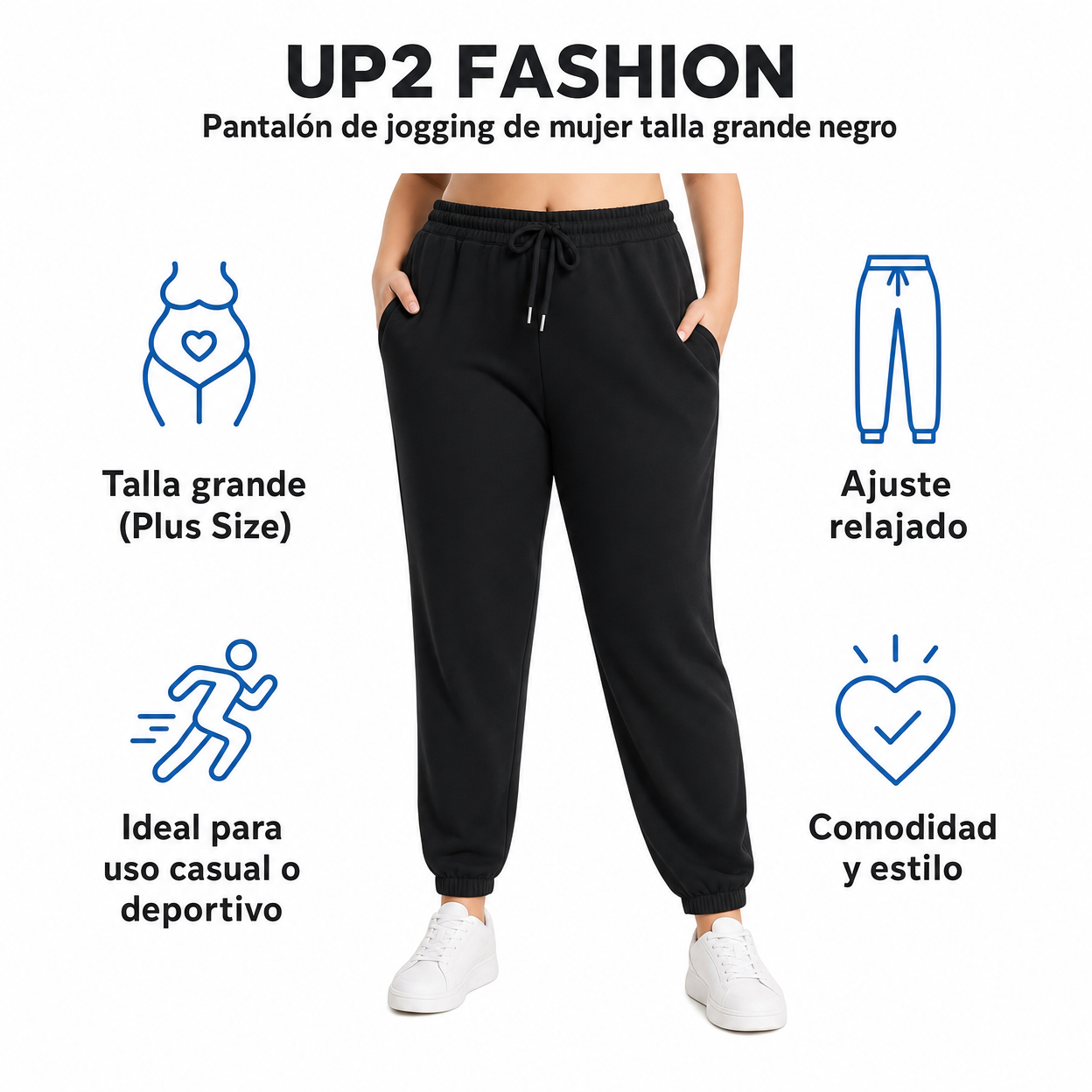 UP2 FASHION Pantalón de jogging de mujer talla grande negro
