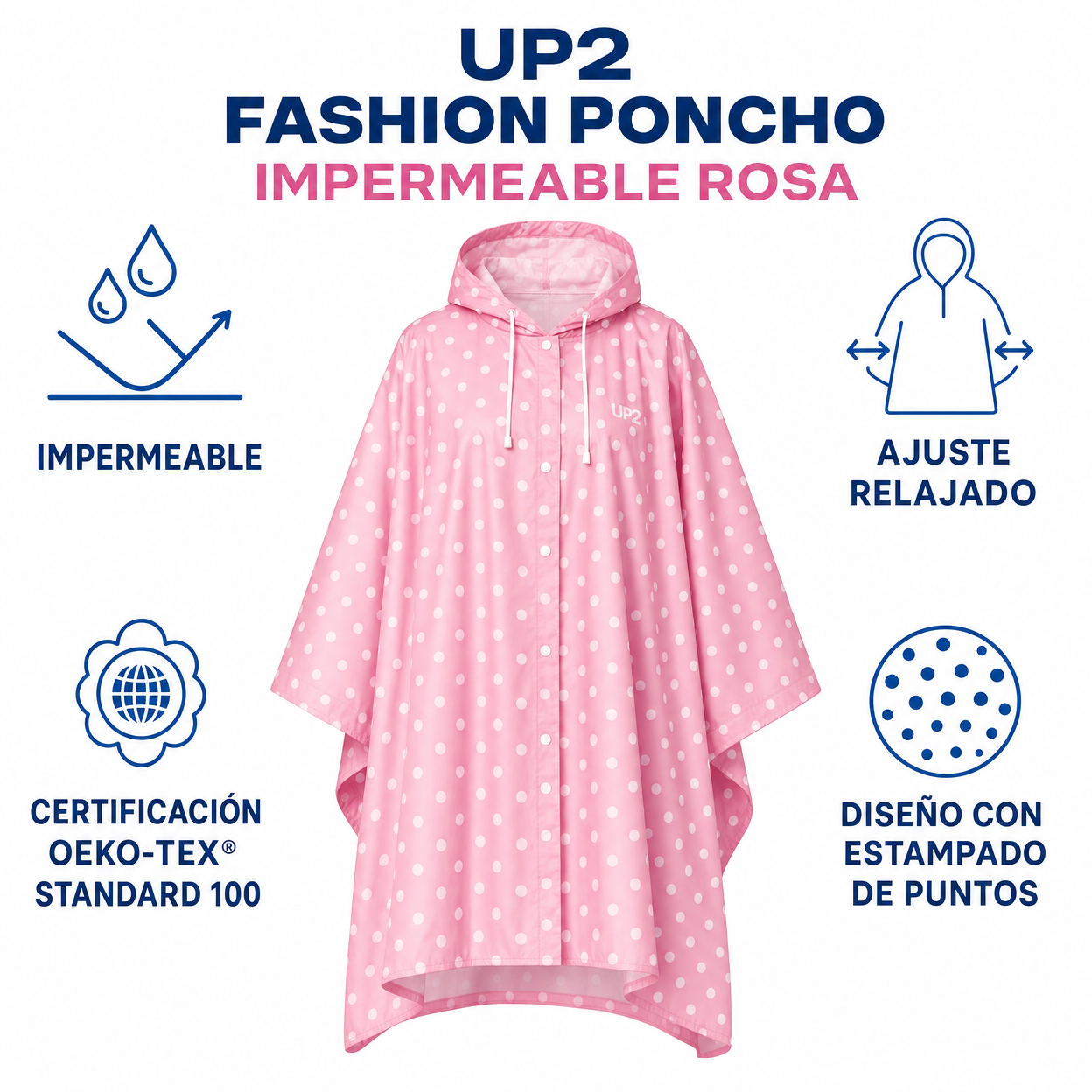 UP2 Fashion Poncho Impermeable Rosa