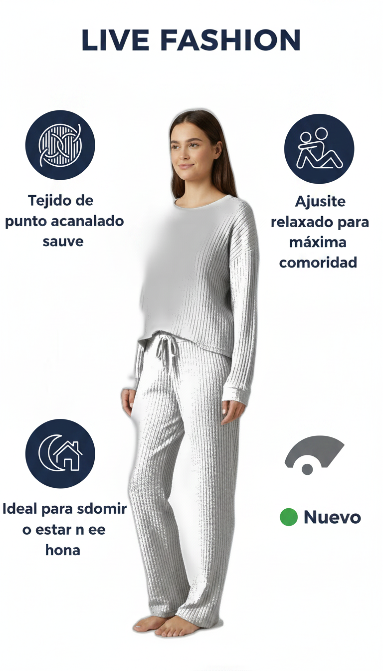 LIVE FASHION Pijama de Punto Acanalado Gris