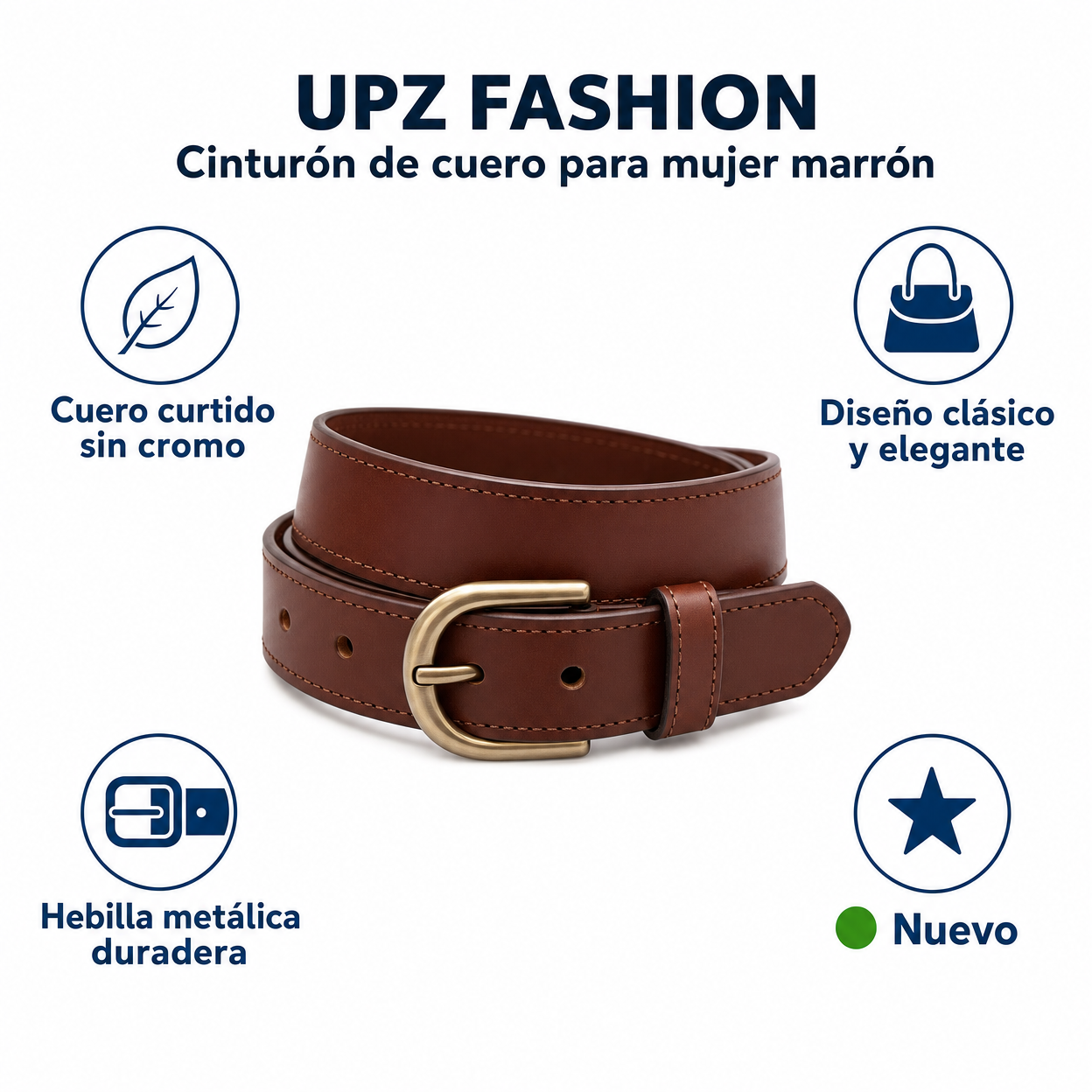 UPZ FASHION Cinturón de cuero para mujer marrón