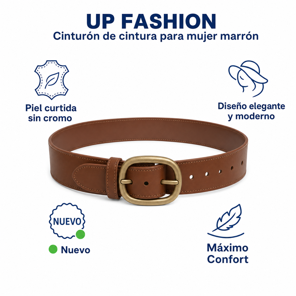 UP Fashion Cinturón de cintura para mujer marrón