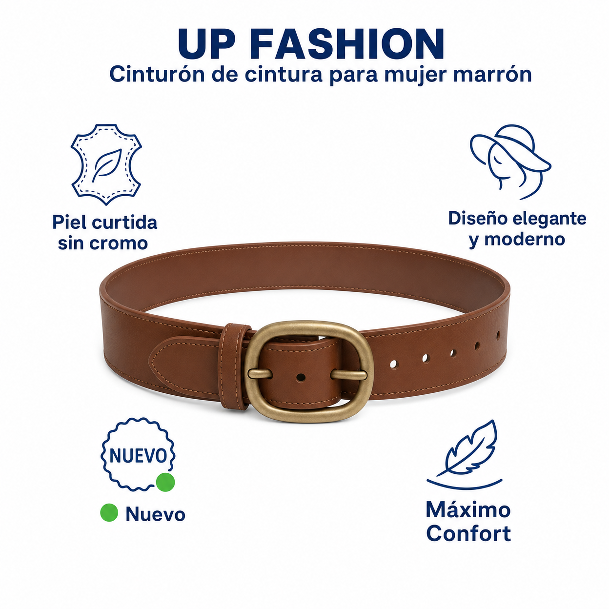 UP Fashion Cinturón de cintura para mujer marrón