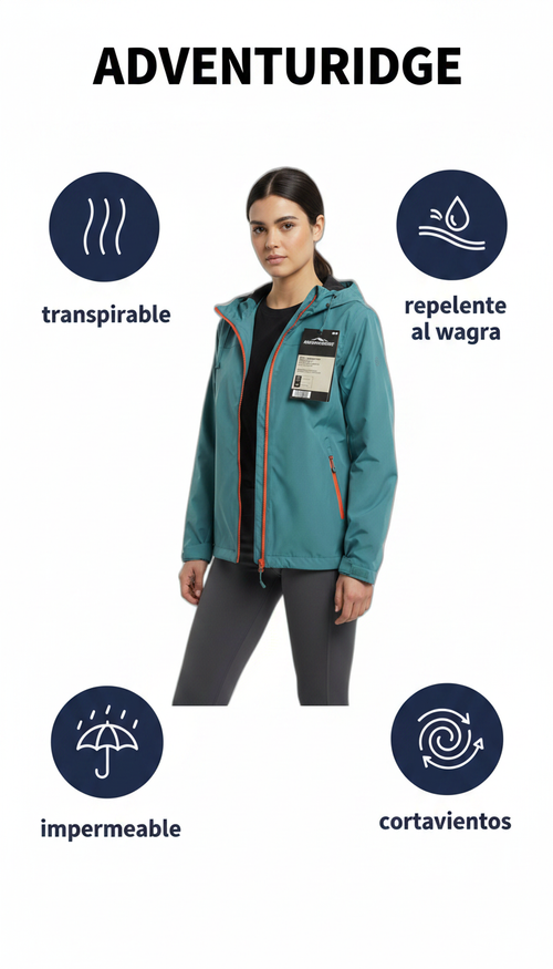 ADVENTURIDGE Chaqueta de Lluvia de Trail Azul Verdoso
