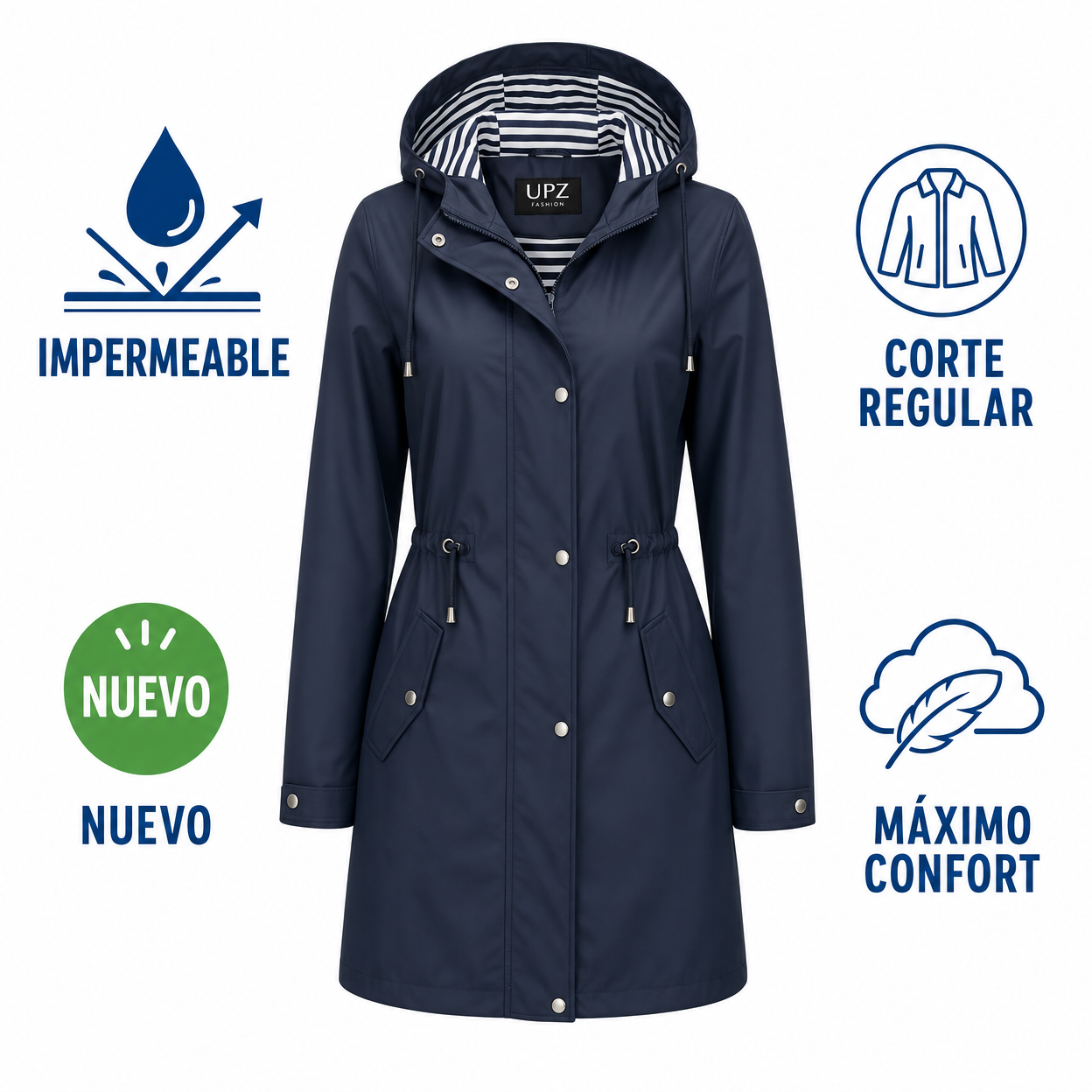 UPZ Fashion Chubasquero para mujer azul oscuro