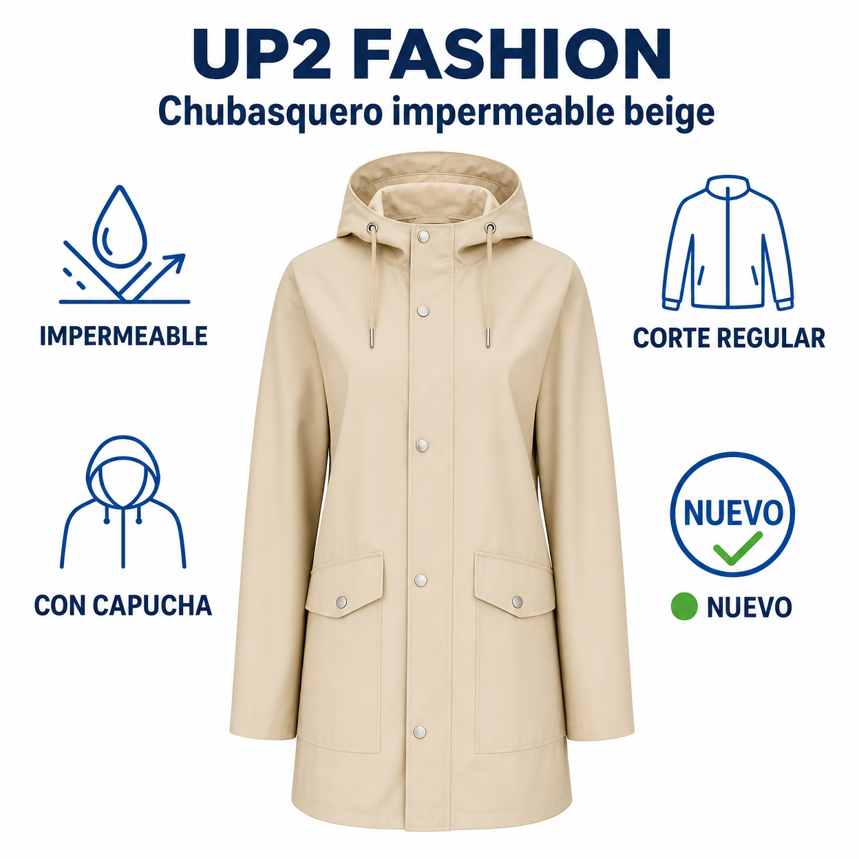 UP2 FASHION Chubasquero impermeable beige
