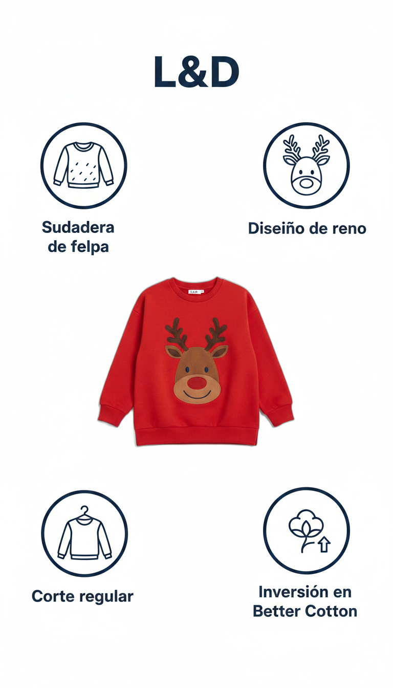 L&D Sudadera infantil roja con reno