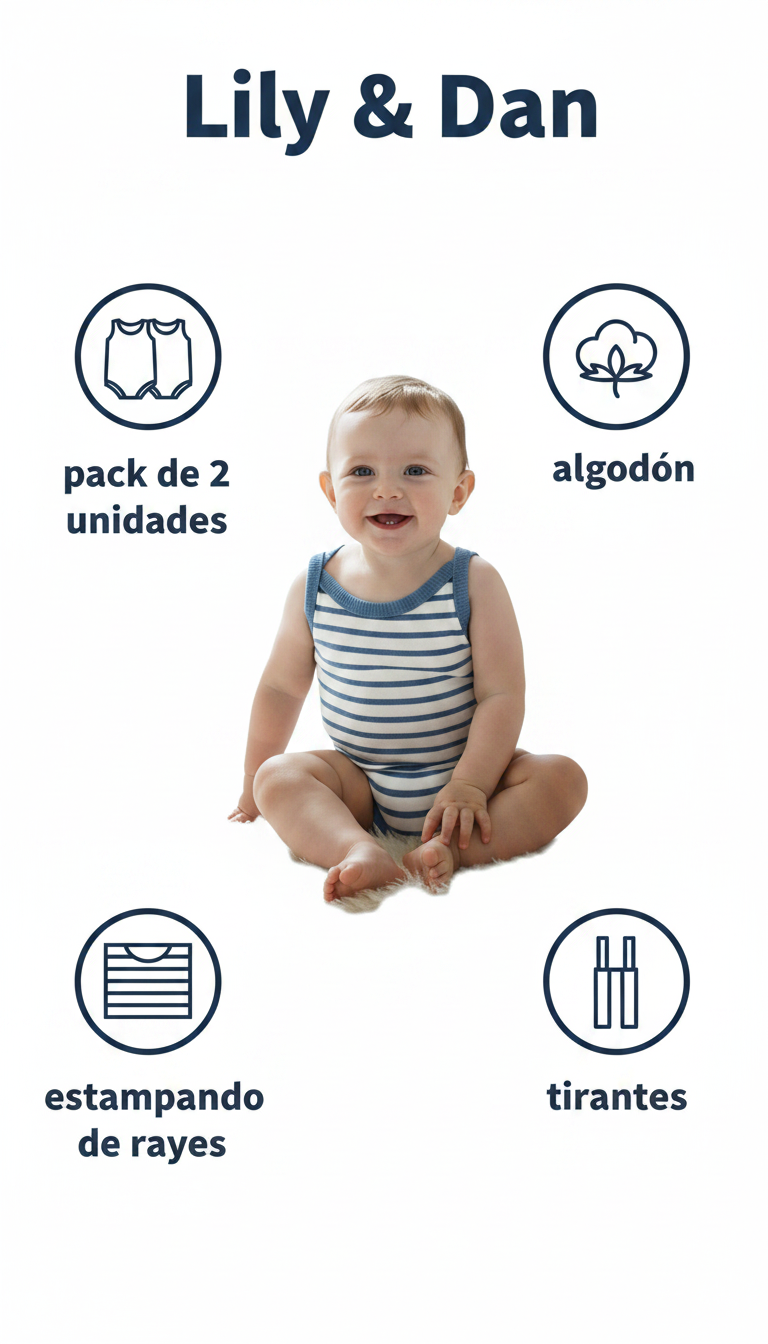Lily & Dan pack de 2 bodys de bebé de rayas azules y blancas