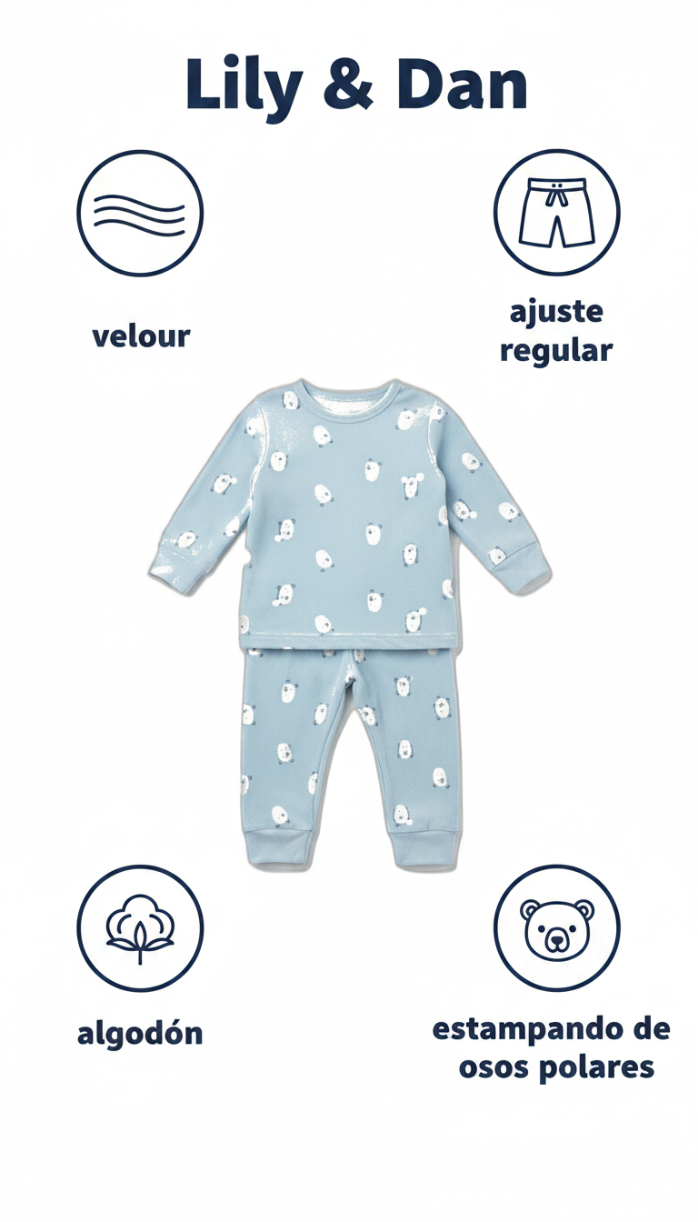 Lily & Dan Pijama de bebé de velour azul claro