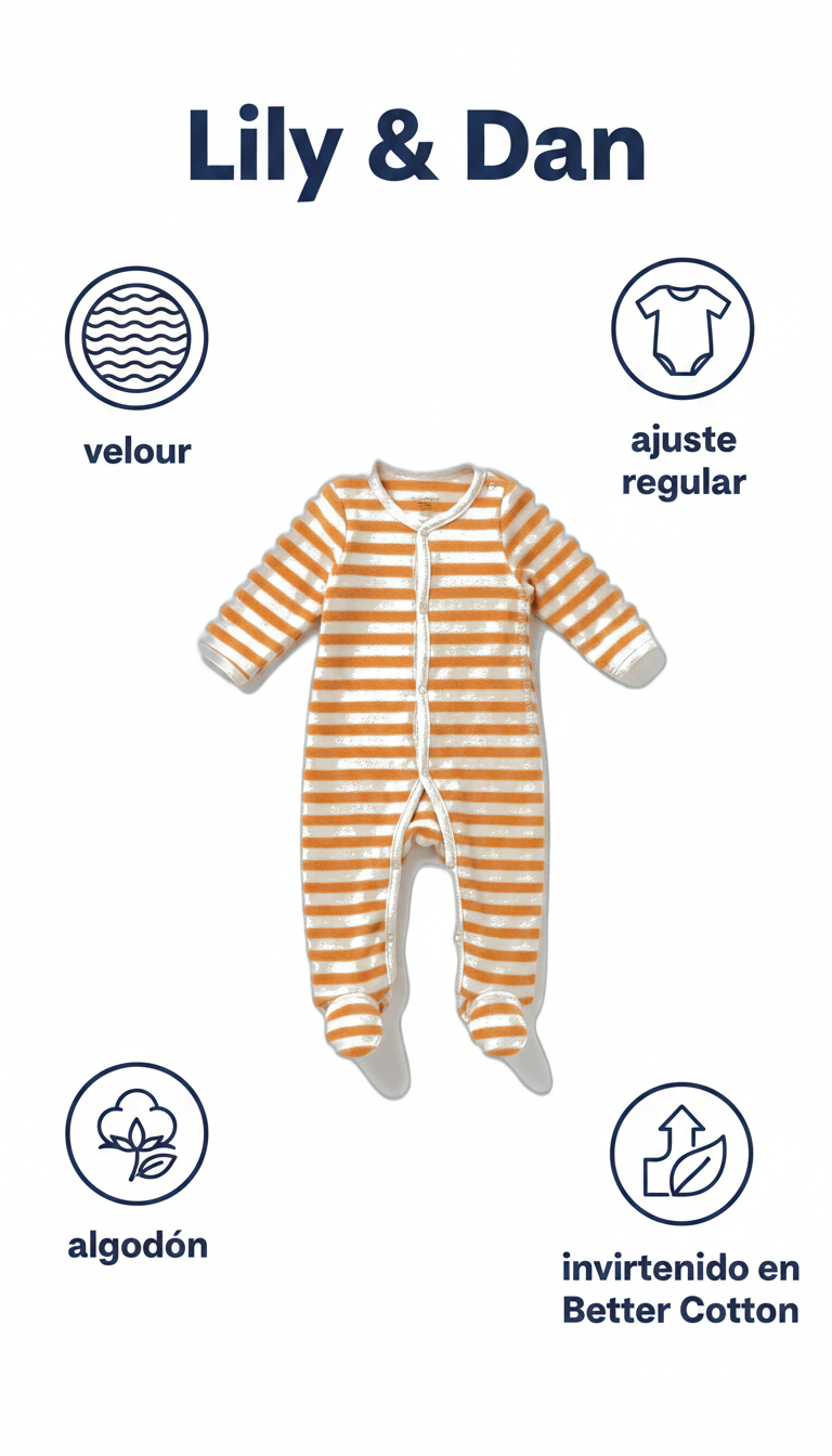 Lily & Dan Pijama de Bebé de Velour Rayas Crema y Naranja