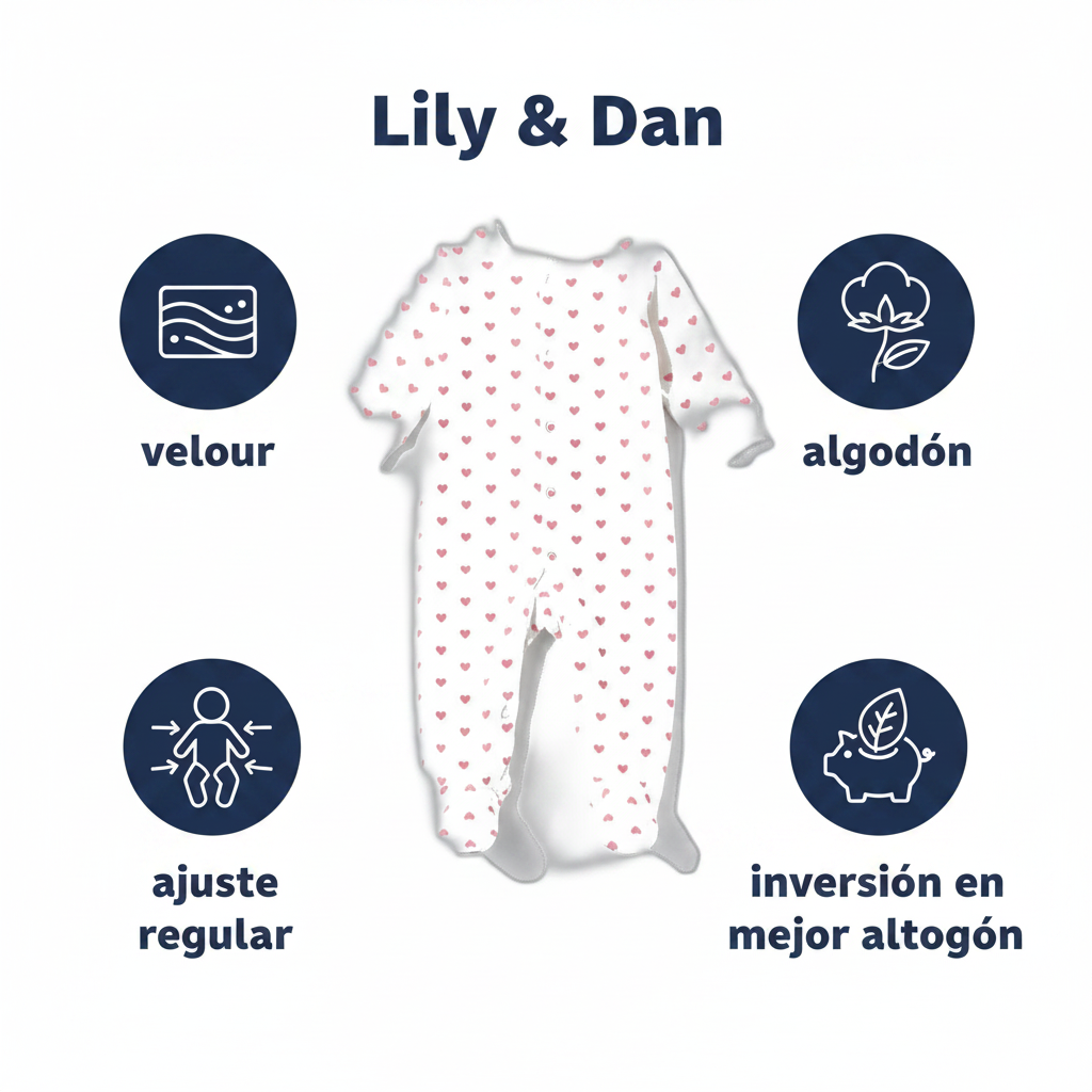 Lily & Dan Pijama de bebé de velour blanco con corazones rosas