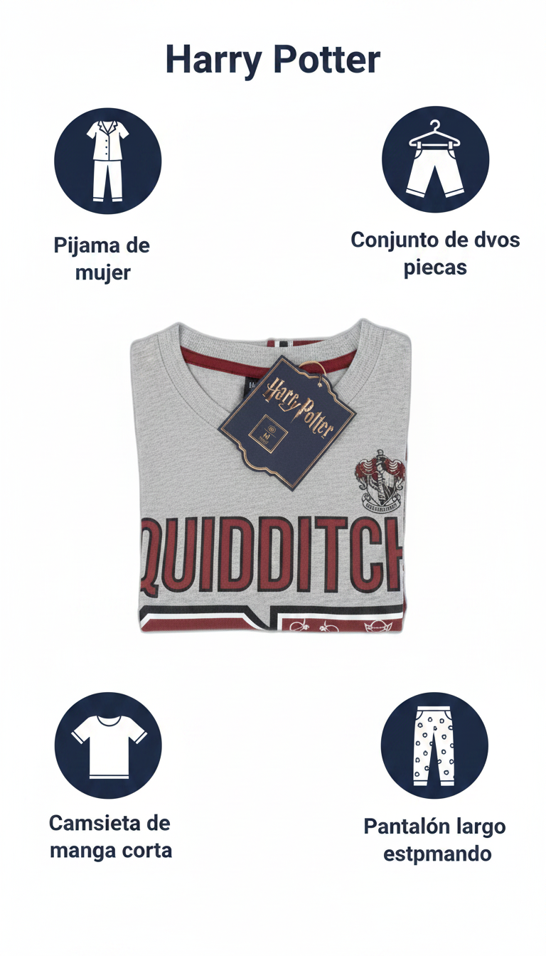 Harry Potter pijama de mujer Quidditch gris y granate