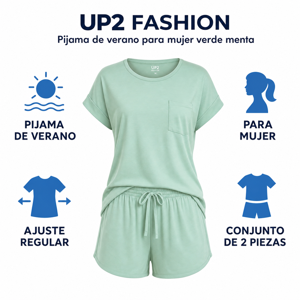UP2 FASHION Pijama de verano para mujer verde menta