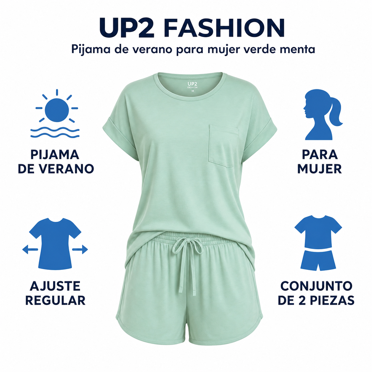 UP2 FASHION Pijama de verano para mujer verde menta